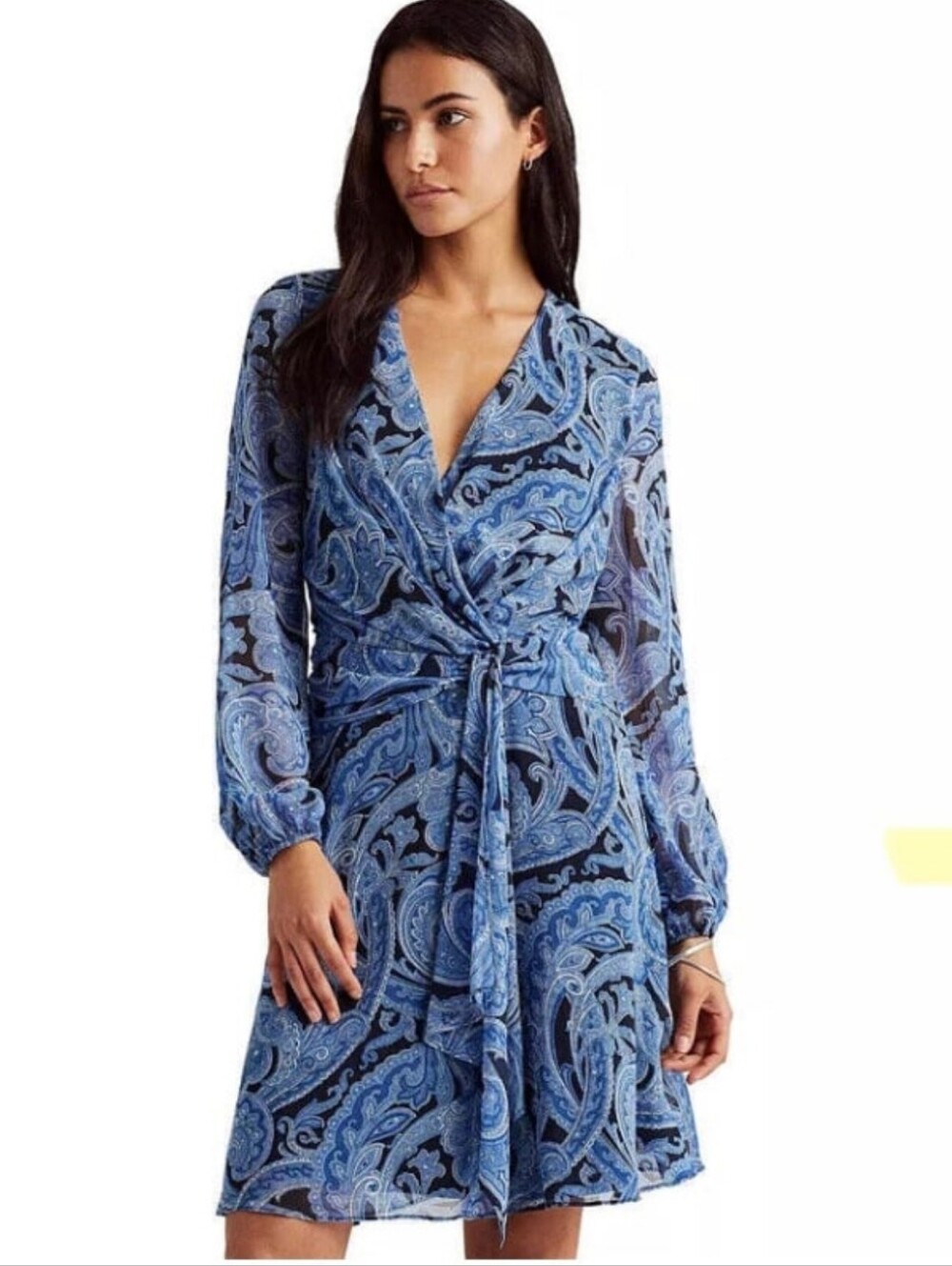 Lauren Ralph Lauren Georgette Blue Paisley Long-sleeve Dress SP